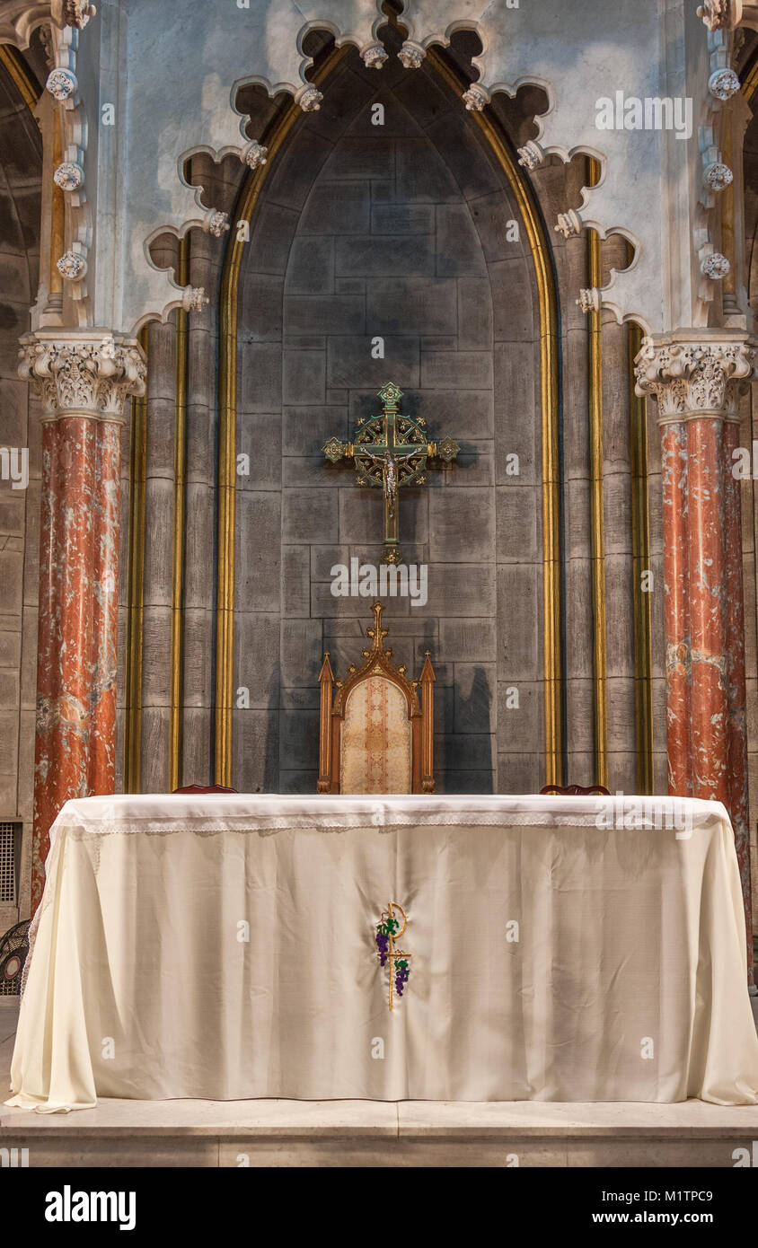 Inside of a church showing the altar. The church is Church of the Incarnation Roman Catholic Church in New York. Stock Photo