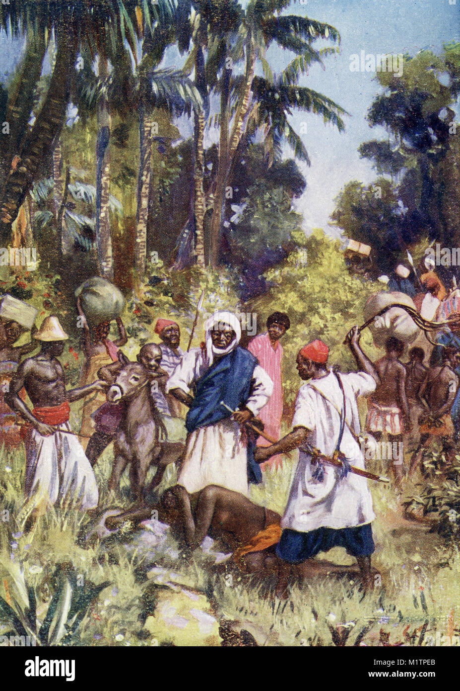 Halftone illustration of Arab slave traders at work in Africa, circa 1700s. From an original image in How Other People Live by H. Clive Barnard, 1918. Stock Photo