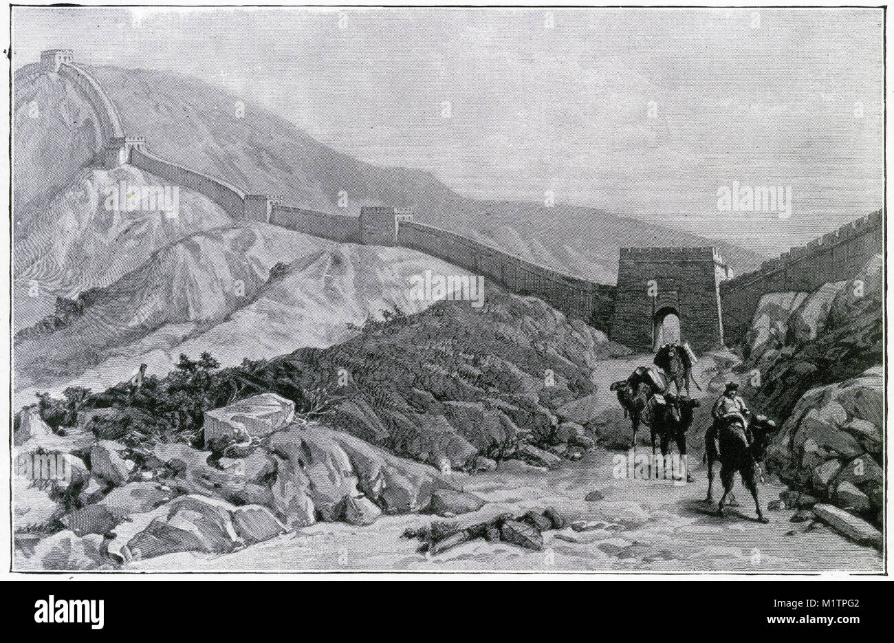Halftone illustration of the Great Wall of China, circa 1900. From an original image in How Other People Live by H. Clive Barnard, 1918. Stock Photo