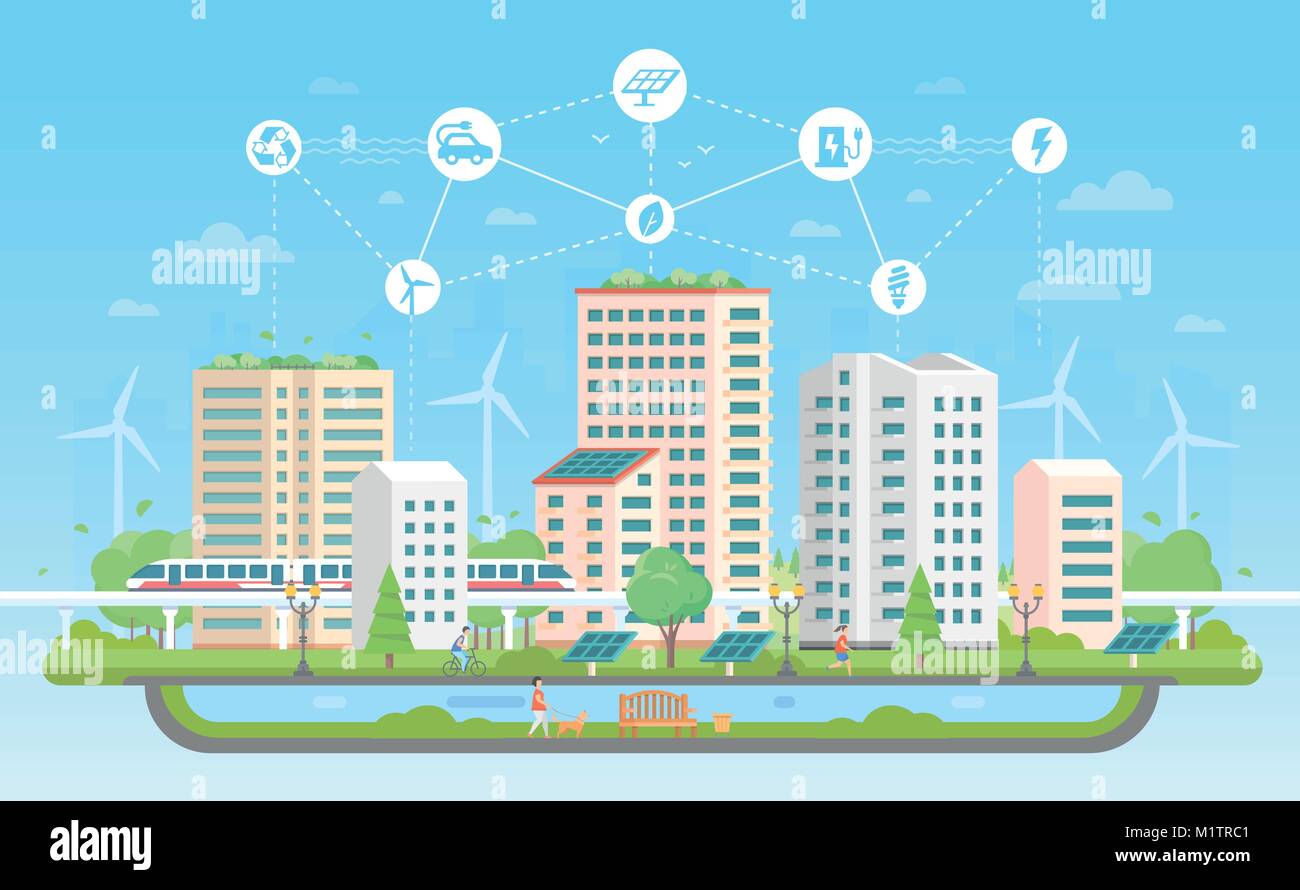 Eco-friendly city - modern flat design style vector illustration Stock ...