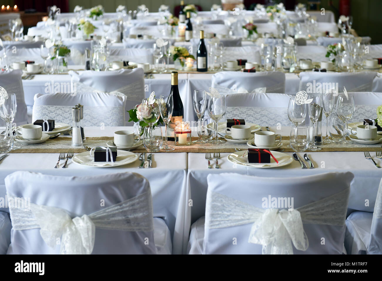 Wedding Breakfast Tables Set Up For The Reception Feast Stock