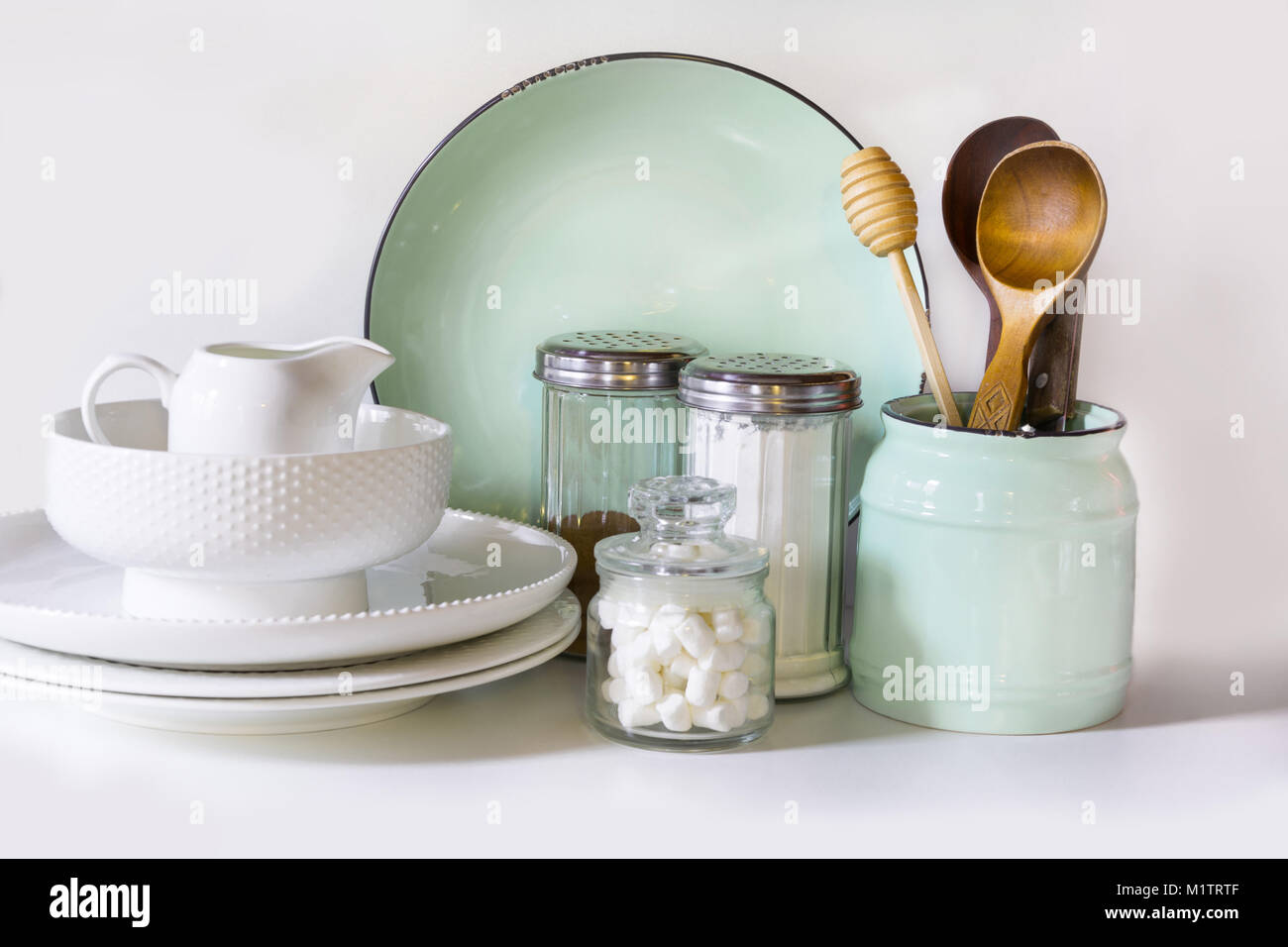 turquoise tiles kitchen utensils Stock Photo - Alamy