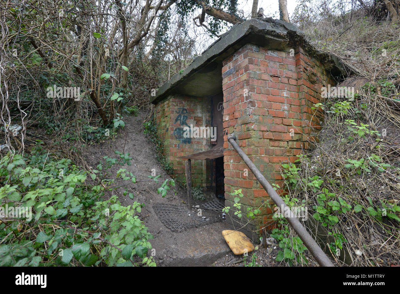 Entrance to former top secret WWII communications bunker, HMS Forward, Heighton Hill, Newhaven, East Sussex. Stock Photo