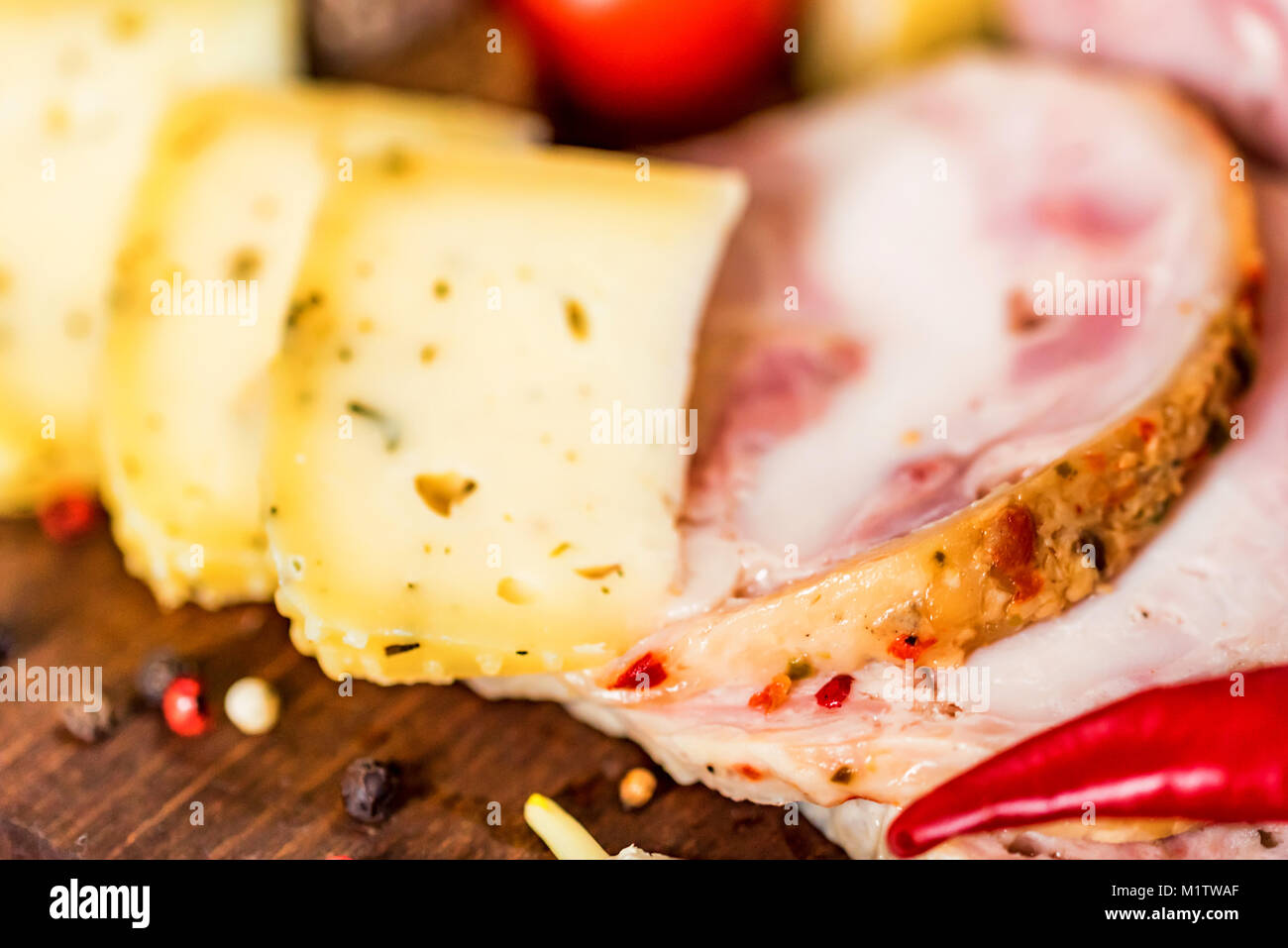 Cheese, turkey roll and vegetables Stock Photo Alamy