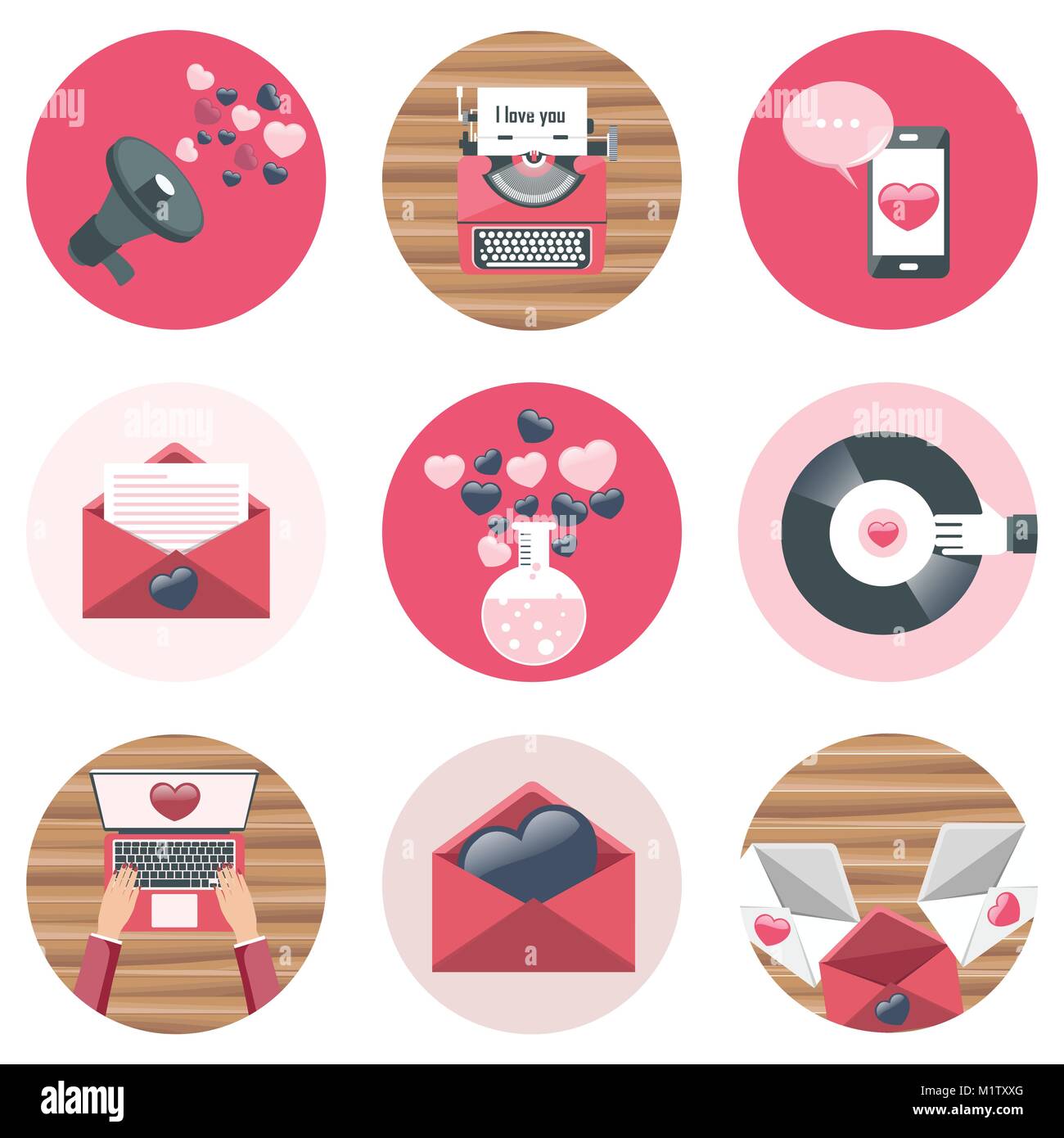 Valentines day icon set. Love concept. Flat vector illustration Stock ...