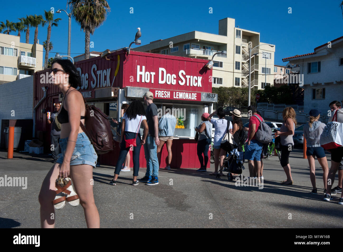The original Hot Dog on A Stick fast food stand at Santa Monica Beach