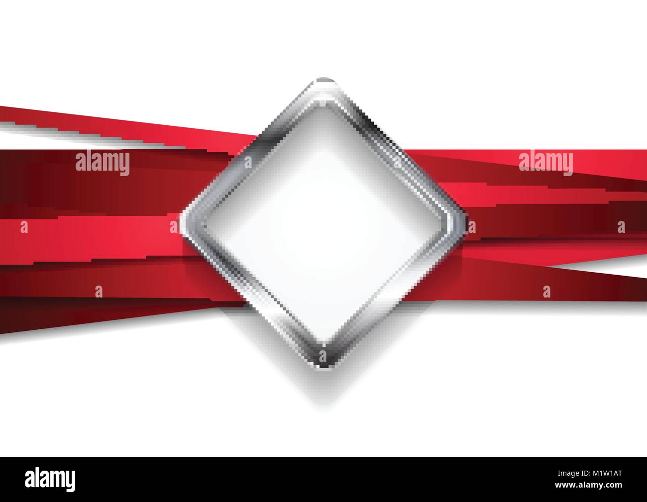 Corporate abstract background with red stripes and silver metal square. Vector design