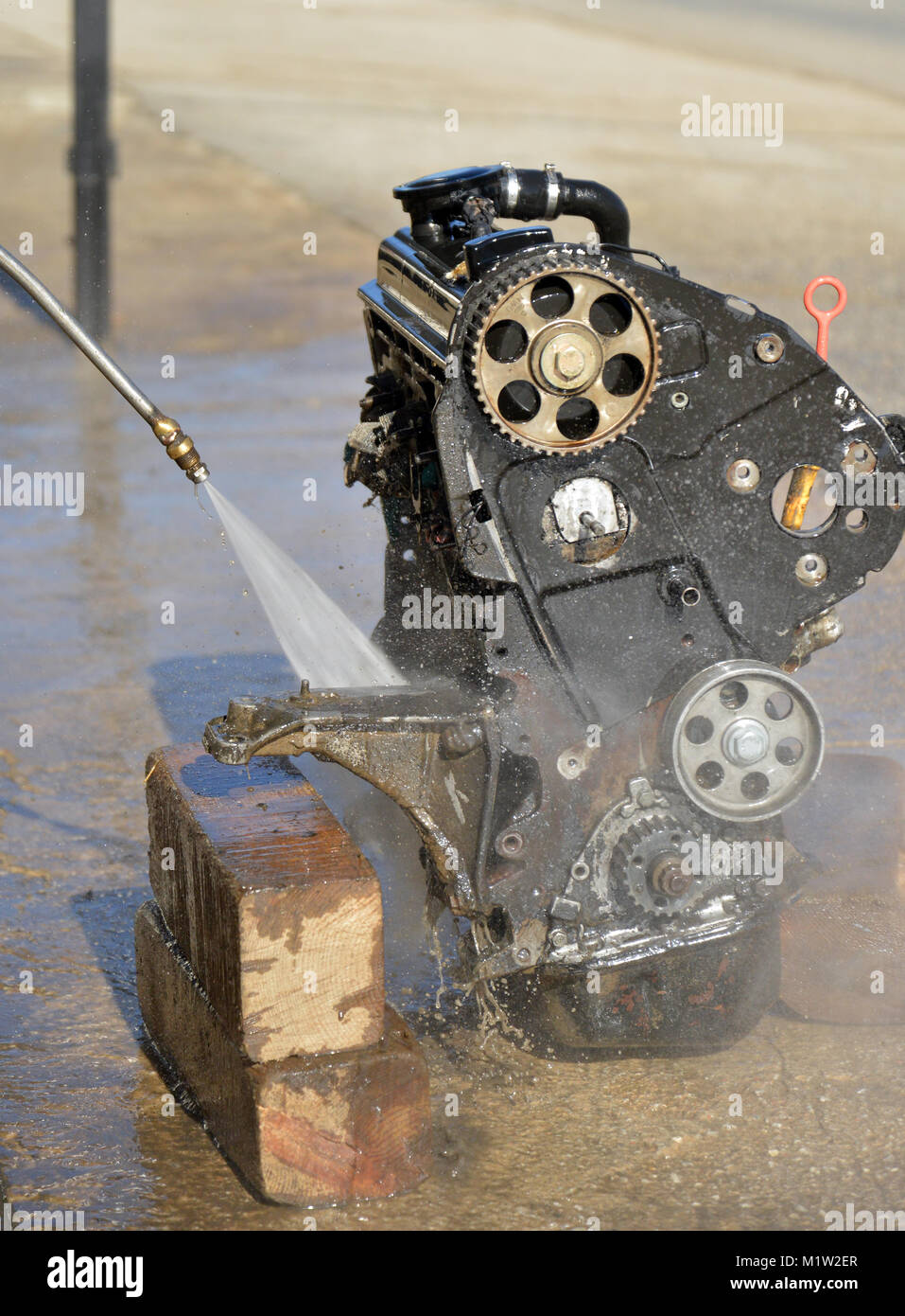 Soaking Engine cleaning the old car engine with hot pressurized water ,image of a ...