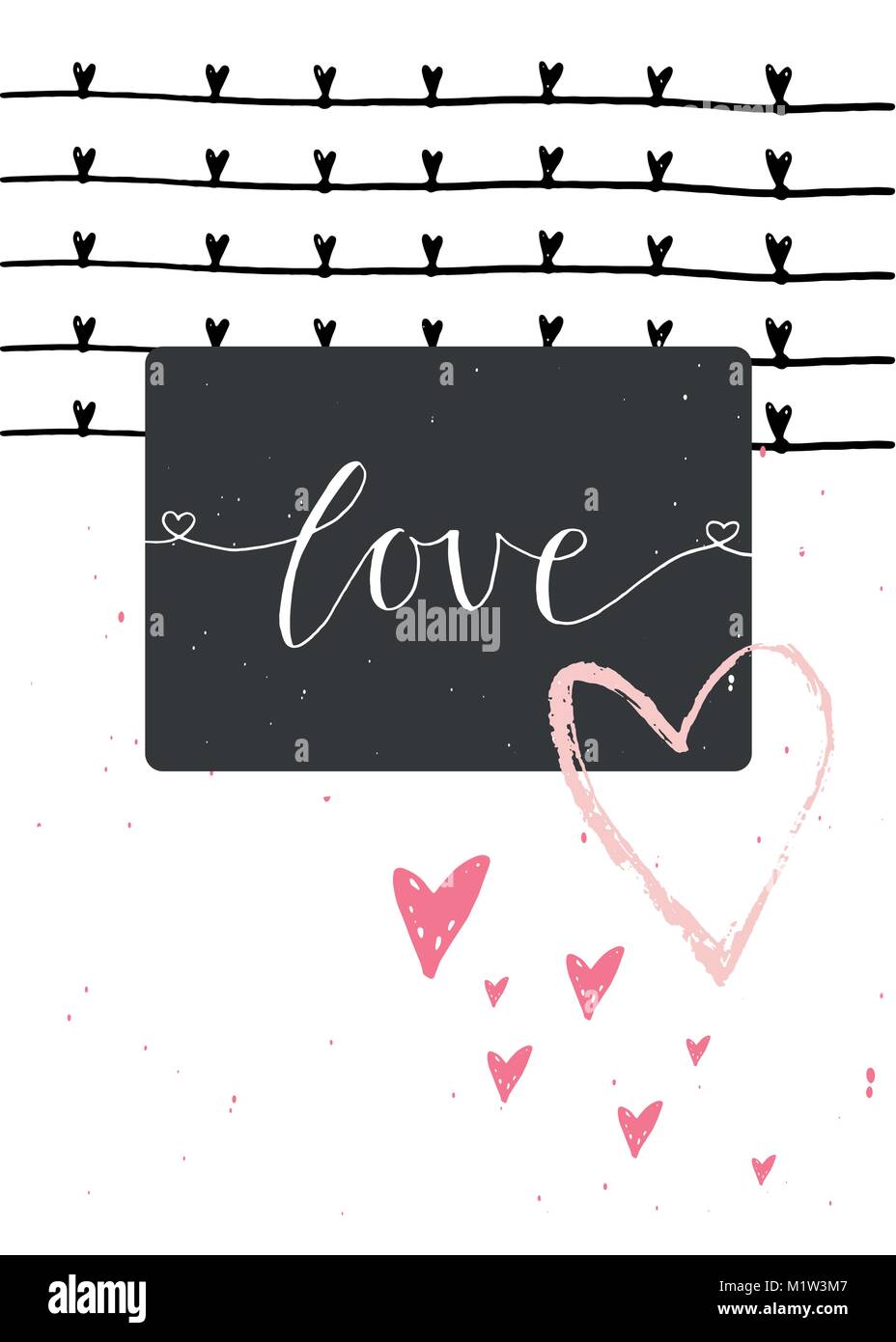Valentines day gift card with heart and lettering. Calligraphy, hand drawn design elements for print, poster, invitation. Stock Vector
