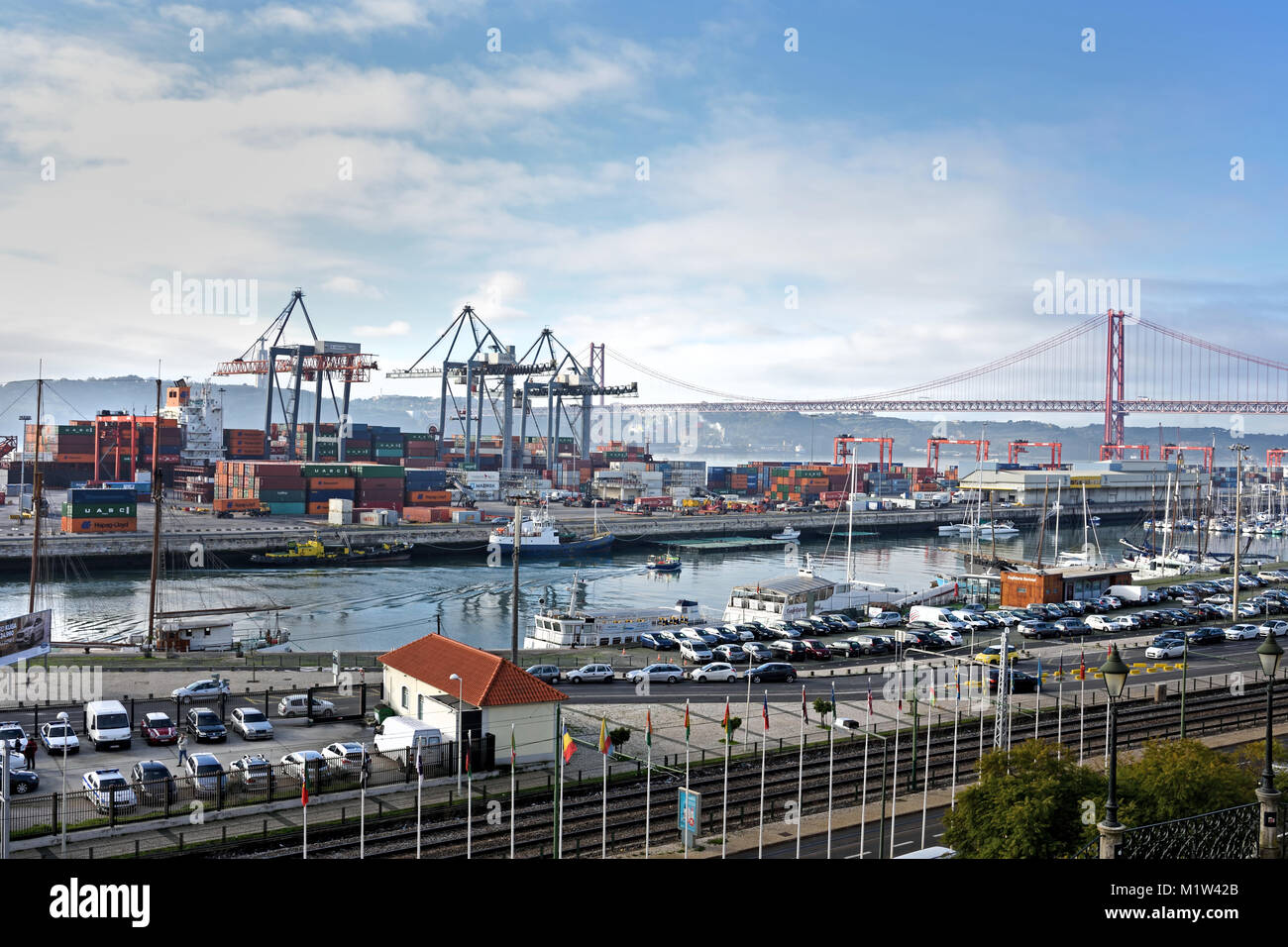 The Port of Lisbon - Porto de Lisboa) is the third largest port in Portugal, located where the River Tagus and the Atlantic Ocean meet, , Portugal, Portuguese, Stock Photo