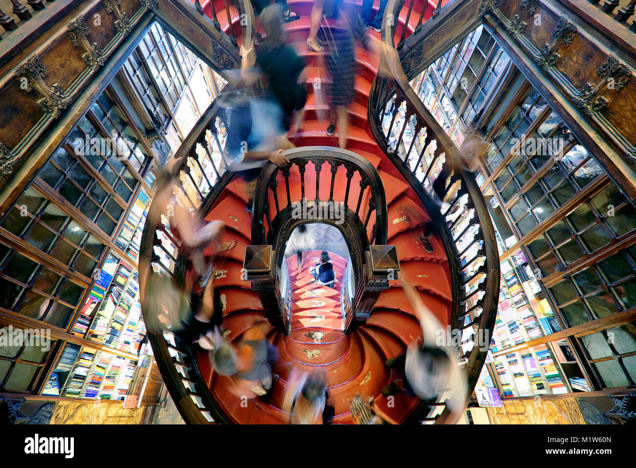 The famous staircase in Livraria Lello & Irmão Bookstore, Porto, Portugal Stock Photo