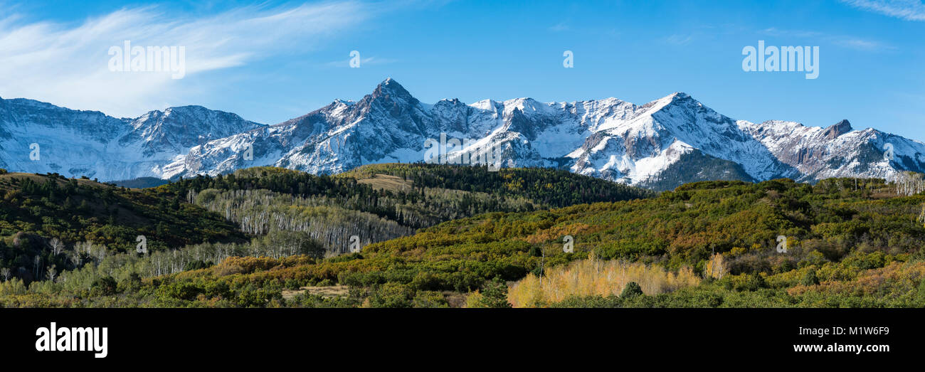 Dallas divide range with first snow, San Juan Mountains, Colorado Stock Photo