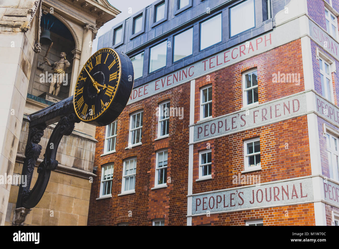 LONDON, UNITED KINGDOM - August 3rd, 2014: exterior of the the Dundee Courier building with text People's Friend, People's Journal Stock Photo