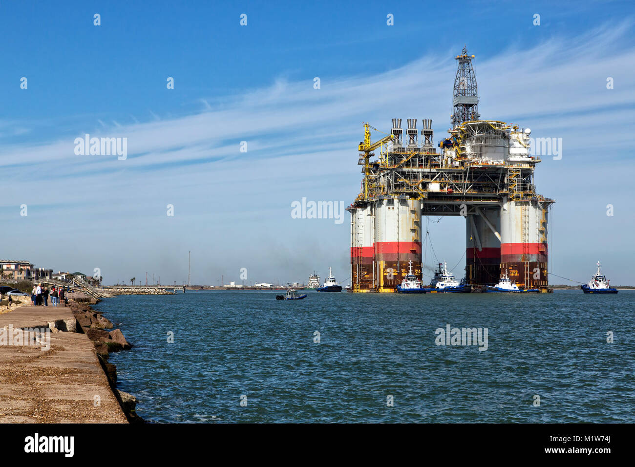 'Big Foot'  Chevron's Offshore Deep Ocean Platform, oil & natural gas platform drill rig, departing Port Aransas, Texas. Stock Photo