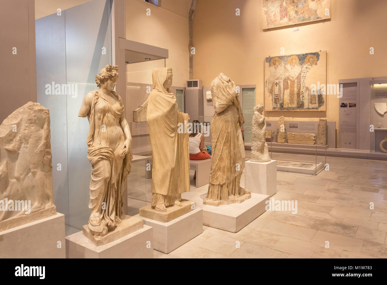 Ancient marble statues and frescoes interior archaelogical museu hires