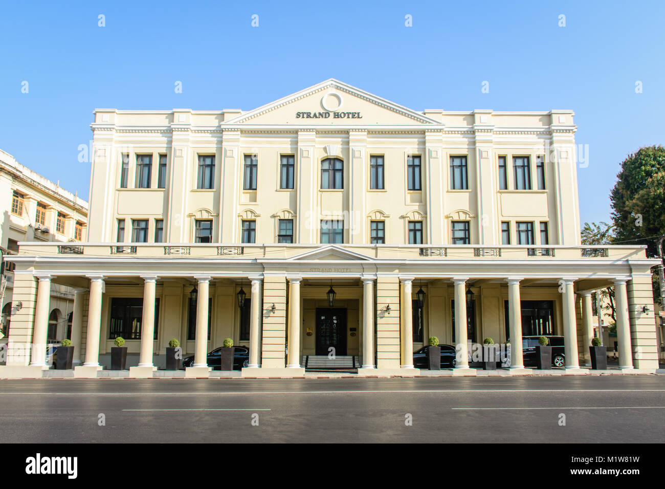 Strand hotel on strand road, Yangon, Myanmar. Over 100 years old. Feb-2018 Stock Photo