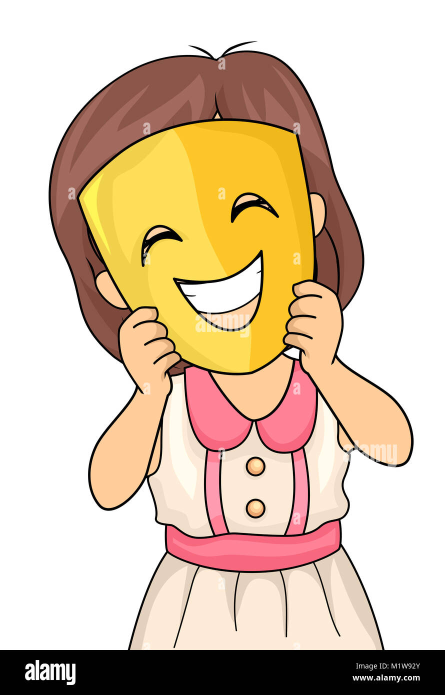 Download Illustration Of A Kid Girl Holding A Happy Mask In Front Of Her Face Stock Photo Alamy PSD Mockup Templates
