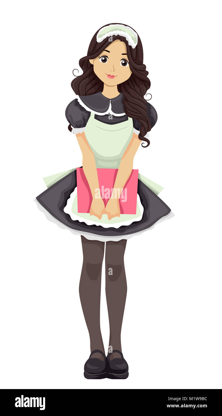 Illustration Featuring a Young Teenage Waitress Wearing a French Maid Costume Stock Photo