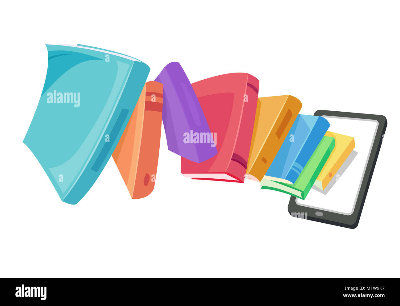 Concept Illustration of an Electronic Library Featuring Books Being ...
