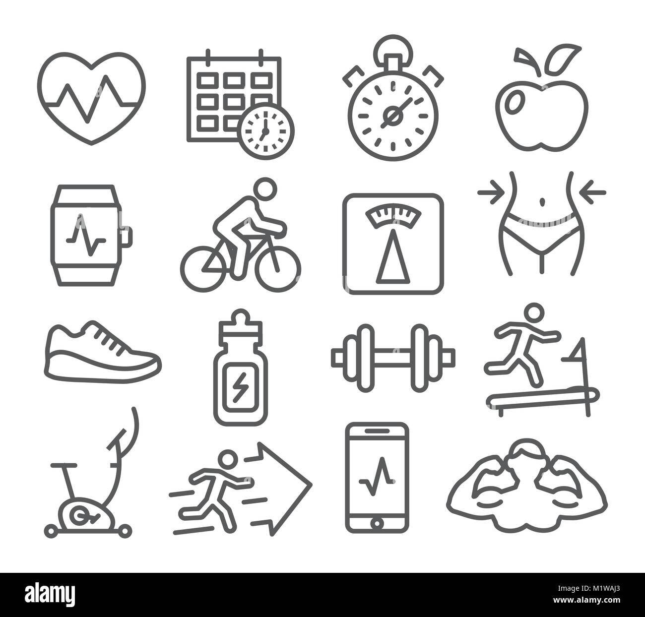 Fitness and Gym line icons Stock Vector