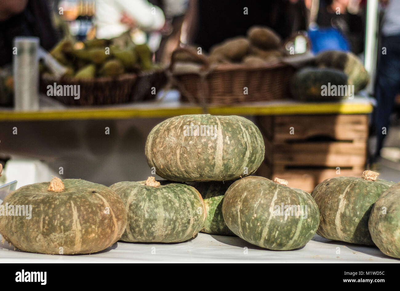 pumpkins for sale in a market of outdoor agricultural products Stock ...