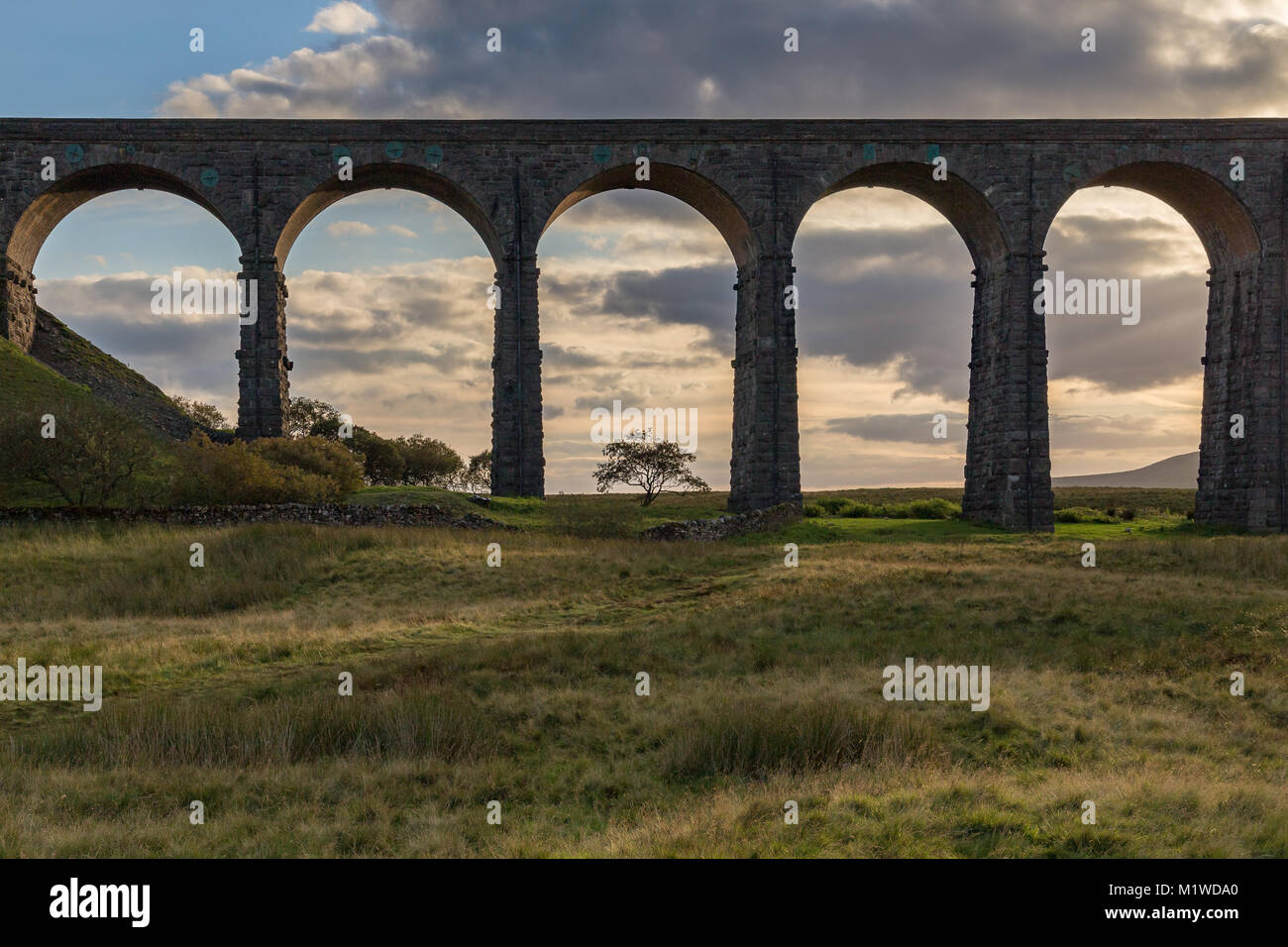 The Ribblehead Viaduct on the Settle-Carlisle Railway, near Ingleton in the Yorkshire Dales, North Yorkshire, UK Stock Photo