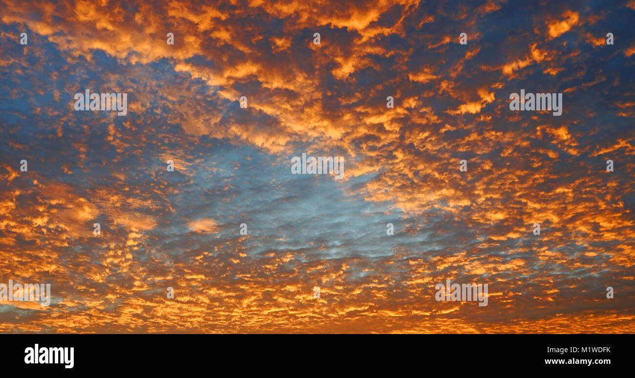 Dramatic colorful orange color sky with clouds in the evening during