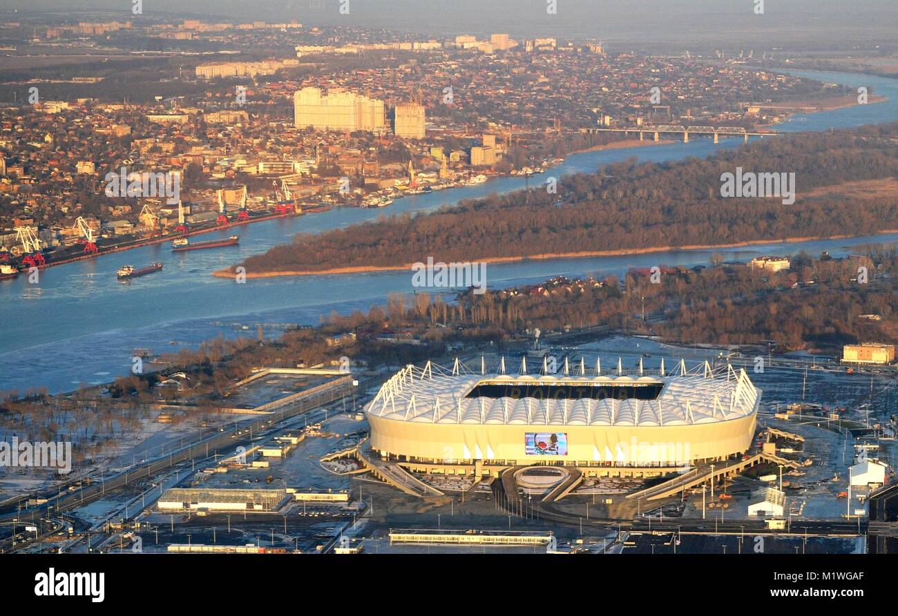 Rostov-on-Don, Russia. 1st Feb, 2018. Russian President Vladimir Putin takes an aerial tour of stadium facilities built for the 2018 FIFA World Cup February 1, 2018 in Rostov-on-Don, Russia. The region will host five matches during the tournament. Credit: Planetpix/Alamy Live News Stock Photo