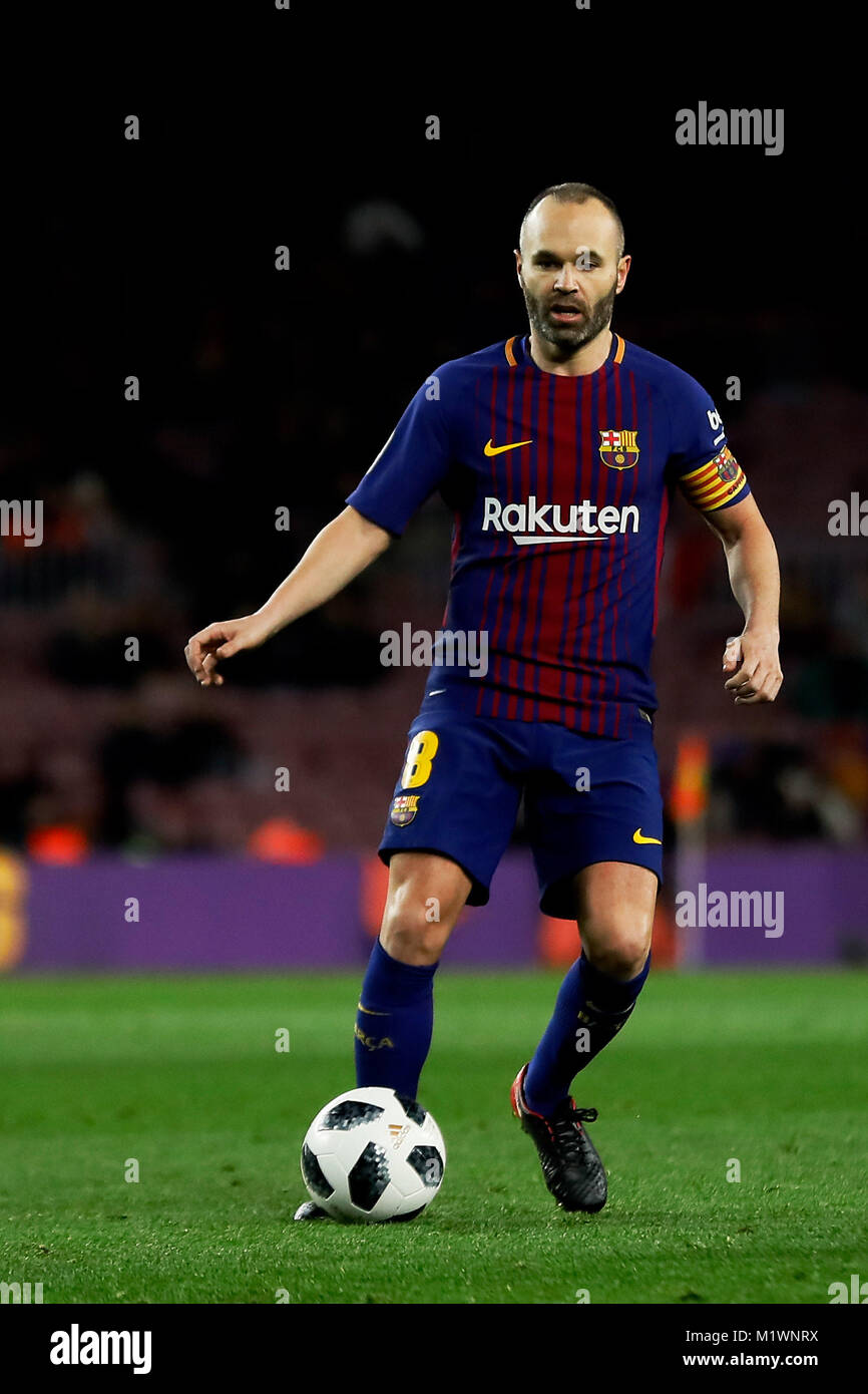 Camp Nou, Barcelona, Spain. 01st February, 2018. The semifinals of La Copa de S.M. el Rey 17/18 on the match between Fc Barcelona and Valencia Cf at Camp Nou, Barcelona, Spain. Credit: G. Loinaz. Credit: G. Loinaz/Alamy Live News Andres Iniesta Stock Photo