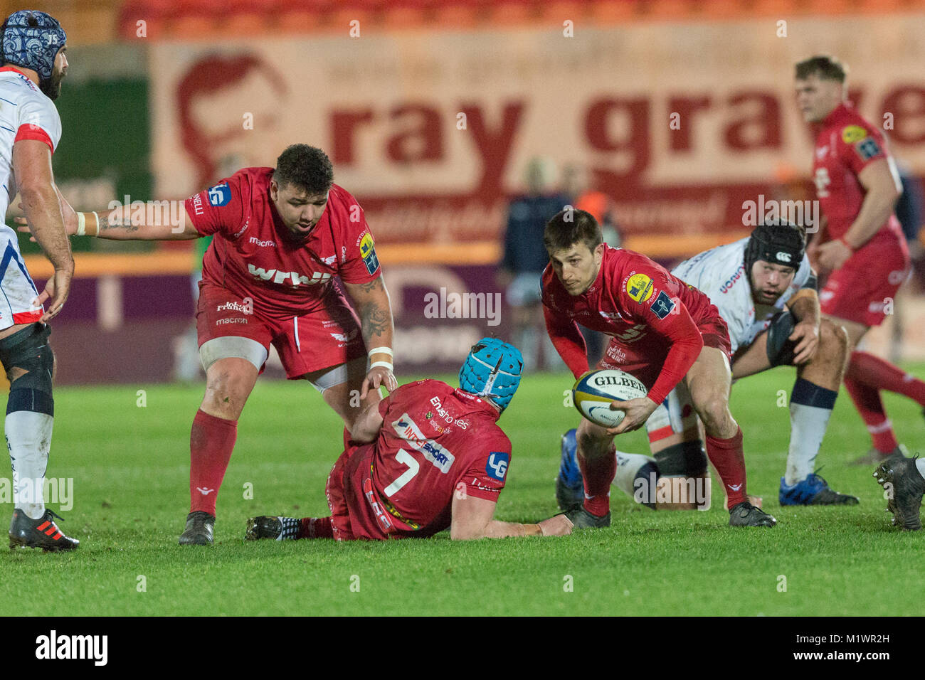 Lee Rees Scarlets scrum half Lee Rees in action against Sale Sharks in the Anglo ...