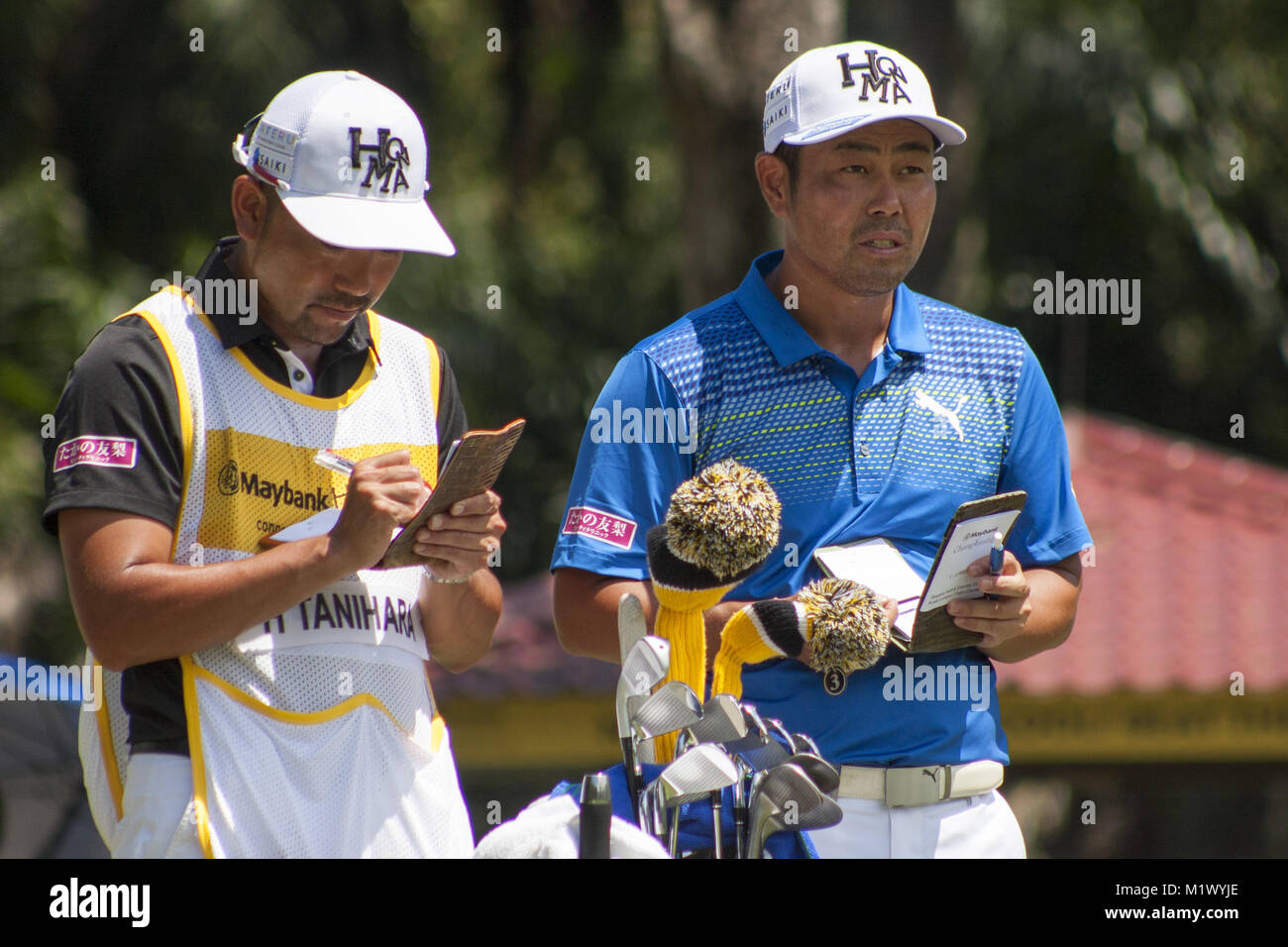 Shah Alam, Kuala Lumpur, Malaysia. 3rd Feb, 2018. Hideto Tanihara is seen with his caddie on day 3 at the Maybank Championship 2018.The Maybank Championship 2018 golf event is being hosted on 1st to 4th February at Saujana Golf & Country Club. Credit: Faris Hadziq/SOPA/ZUMA Wire/Alamy Live News Stock Photo