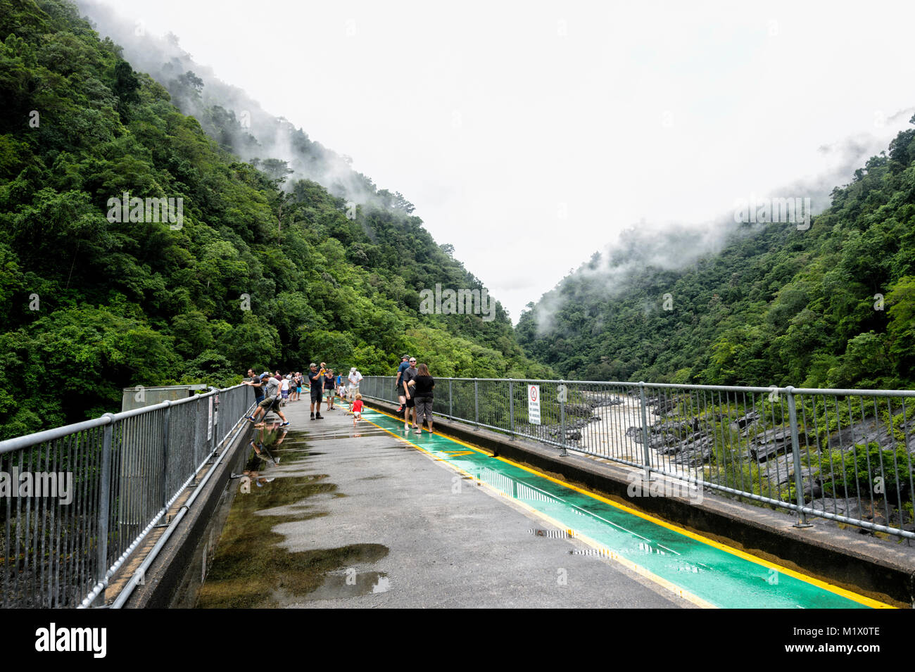 Tourists visiting Barron Gorge after heavy rainfalls in the wet season, Cairns, Far North Queensland, FNQ, QLD, Australia Stock Photo