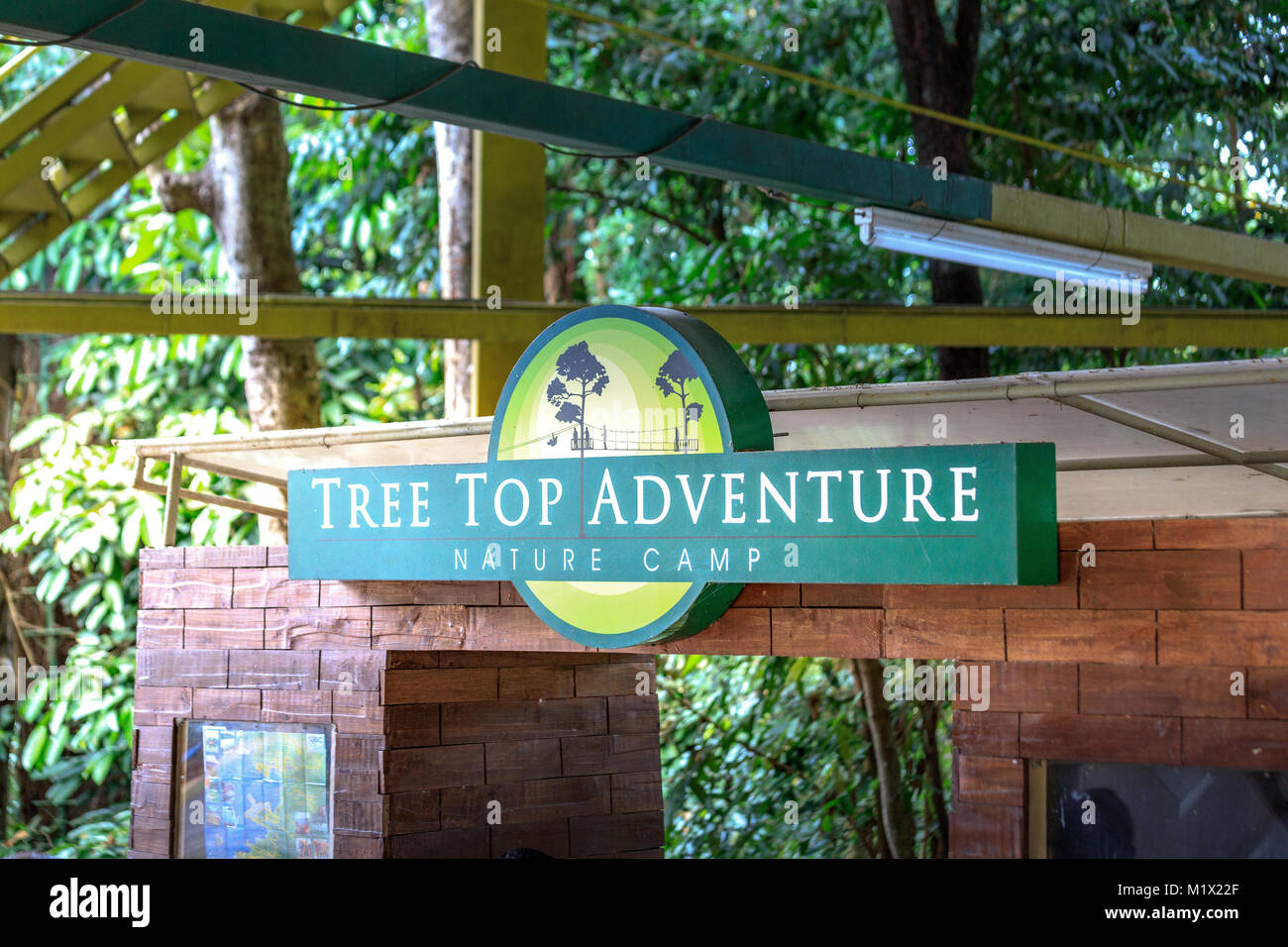 SUBIC BAY, PHILIPPINES : JAN 28, 2018 - Signboard of Tree Top Adventures which is zip-line and trekking theme park in Subic, Zambales Stock Photo