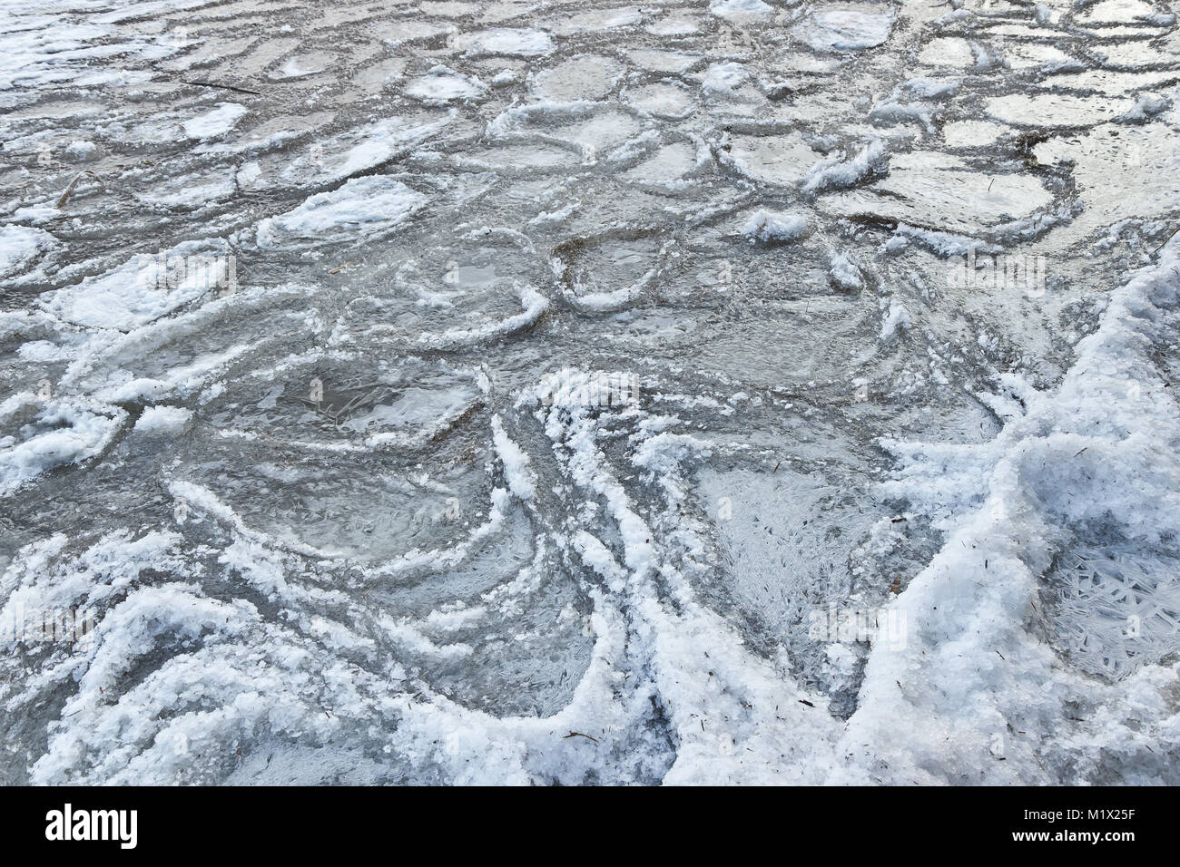 Ice patterns, Lake in winter, Latvia Stock Photo