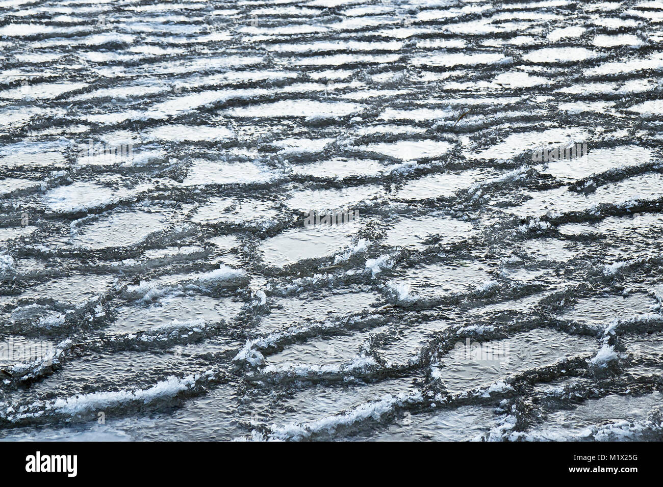 Ice patterns, Lake in winter, Latvia Stock Photo