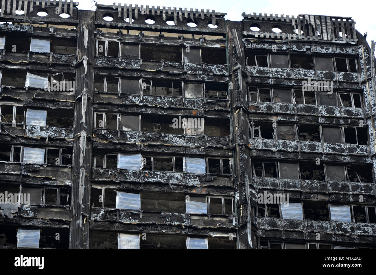 Grenfell Tower, fire, disaster, London, fire damage, High rise flats Stock Photo