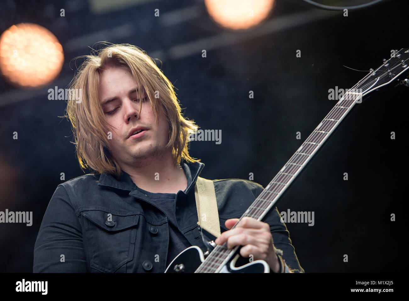 The English alternative rock band Nothing but Thieves performs a live concert at the Norwegian music festival Bergenfest 2016. Here guitarist Joe Langridge-Brown is seen live on stage. Norway, 16/06 2016. Stock Photo