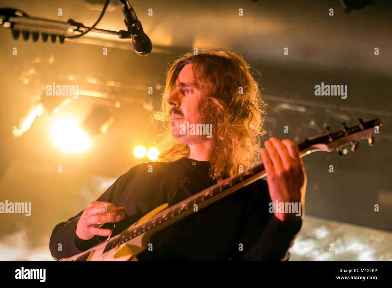 The progressive Swedish death metal band Opeth performs a live concert at USF Verftet in Bergen. Here vocalist and guitarist Mikael Åkerfeldt is pictured live on stage. Norway, 09/10 2015. Stock Photo