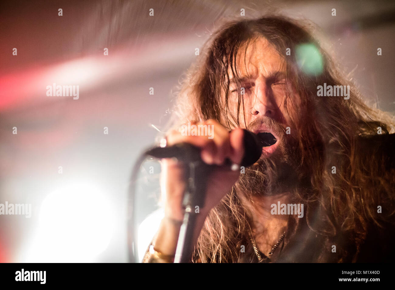 The American hard rock band Scorpion Child performs live at Garage in Bergen. Here vocalist Aryn Jonathan Black is seen live on stage. Norway, 07/03 2016. Stock Photo