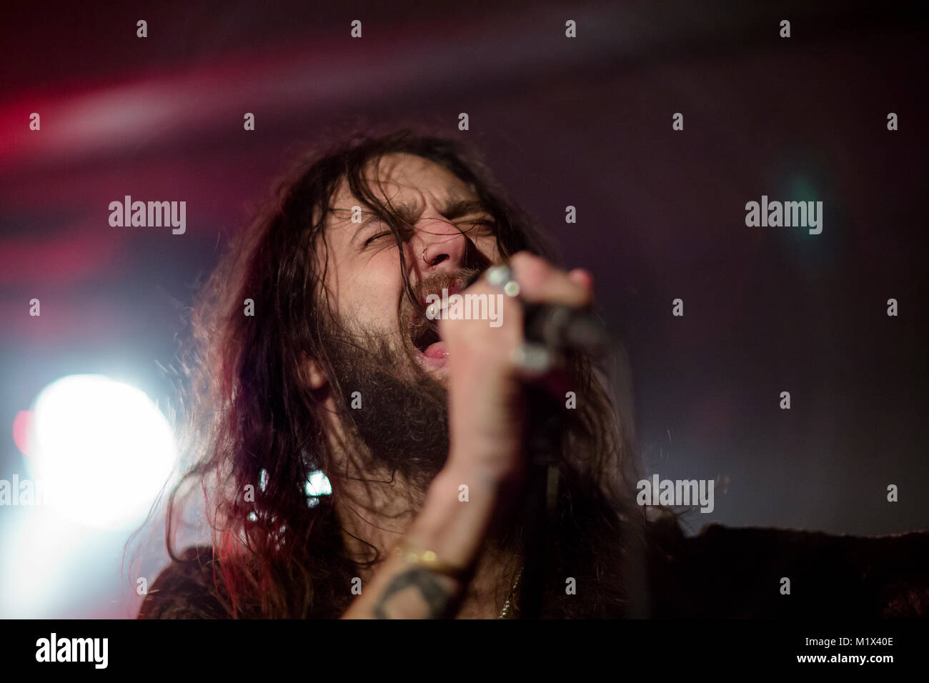 The American hard rock band Scorpion Child performs live at Garage in Bergen. Here vocalist Aryn Jonathan Black is seen live on stage. Norway, 07/03 2016. Stock Photo