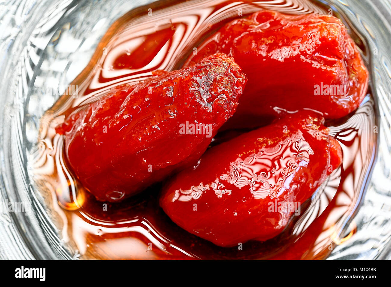 Traditional Lebanese Food: Date Jam stuffed with almonds Stock Photo