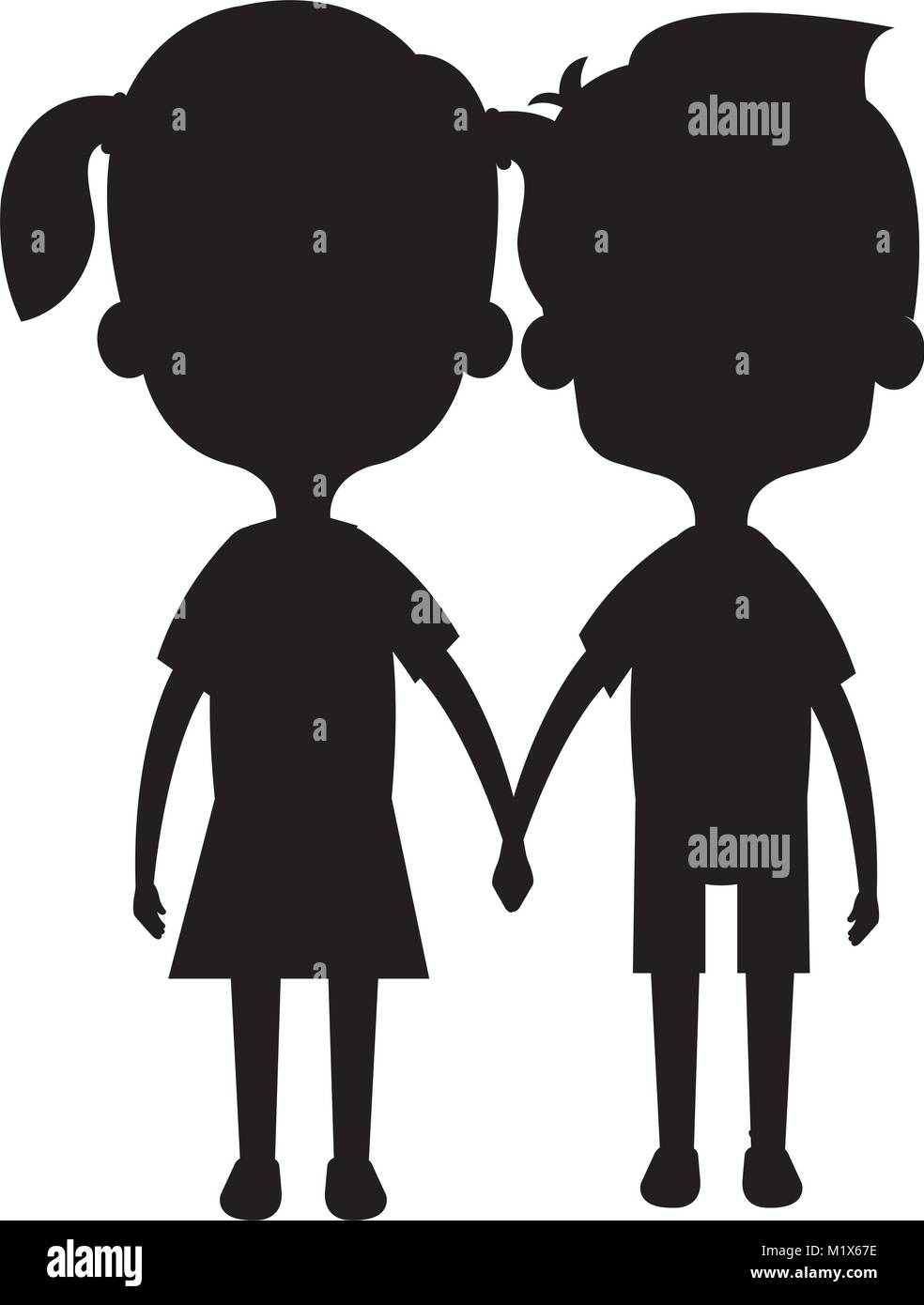 Cute And Little Kids Couple Silhouette Stock Vector Image Art Alamy