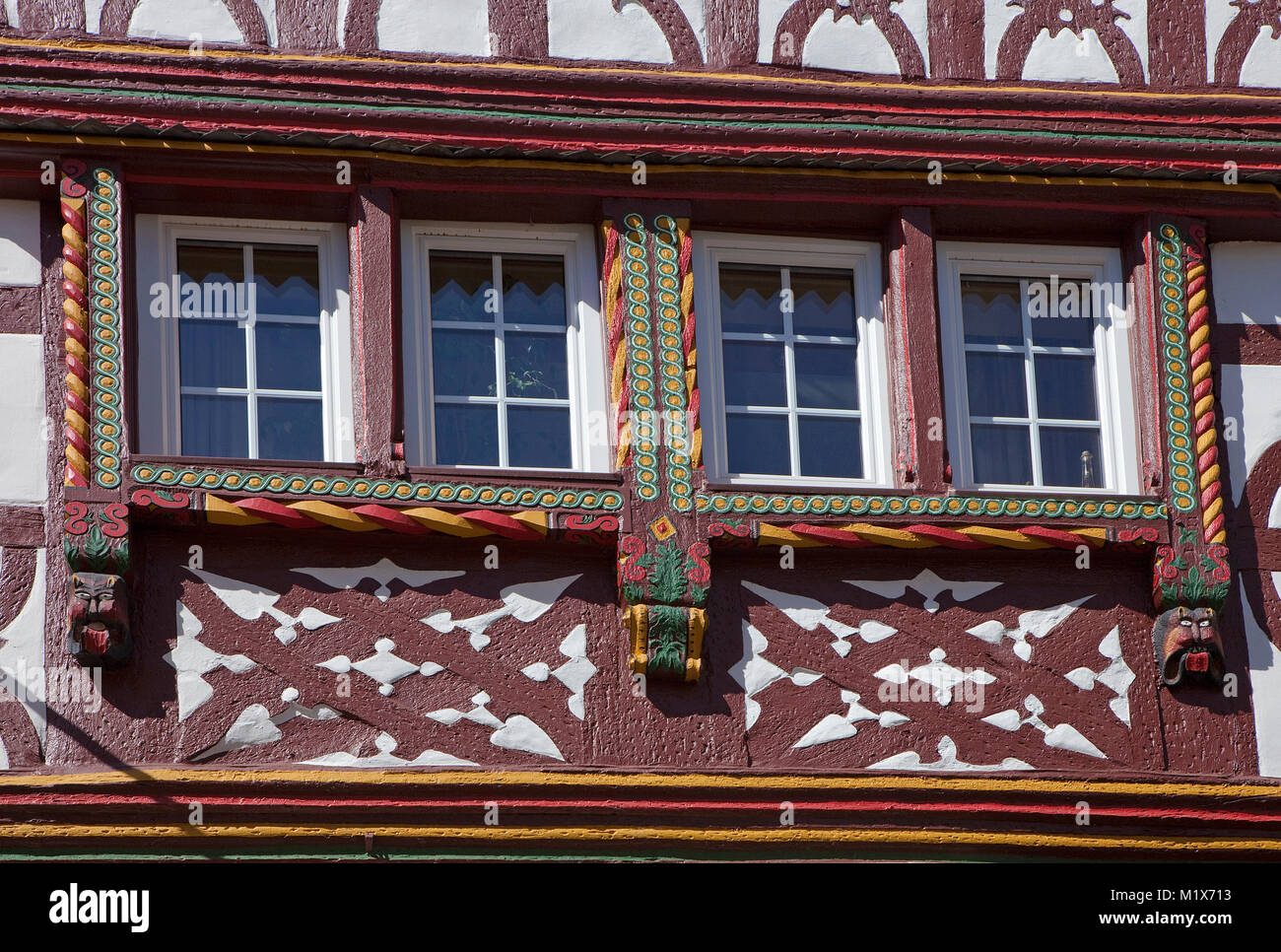Half-timbered house facade at wine village Uerzig, Moselle river, Rhineland-Palatinate, Germany, Europe Stock Photo