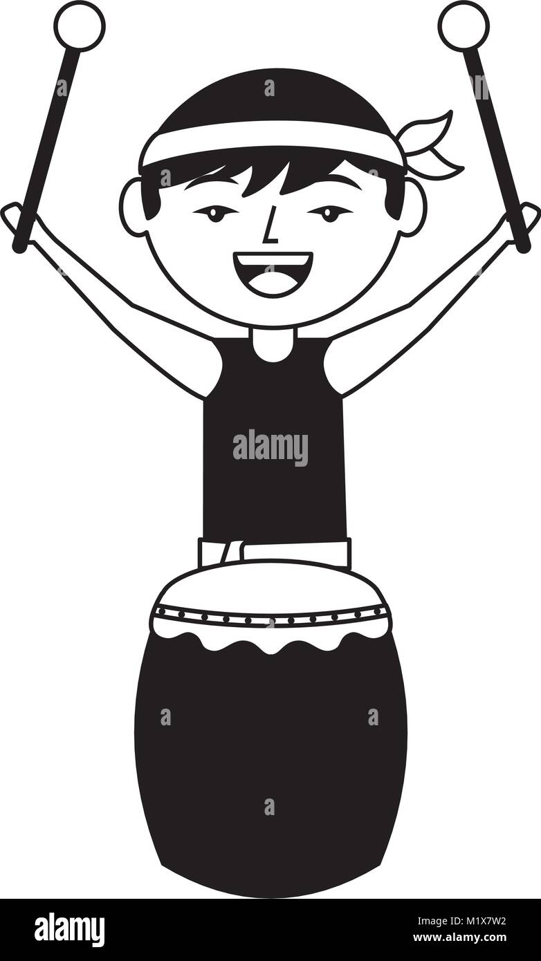 funny cartoon chinese man standing with drum and sticks Stock Vector ...