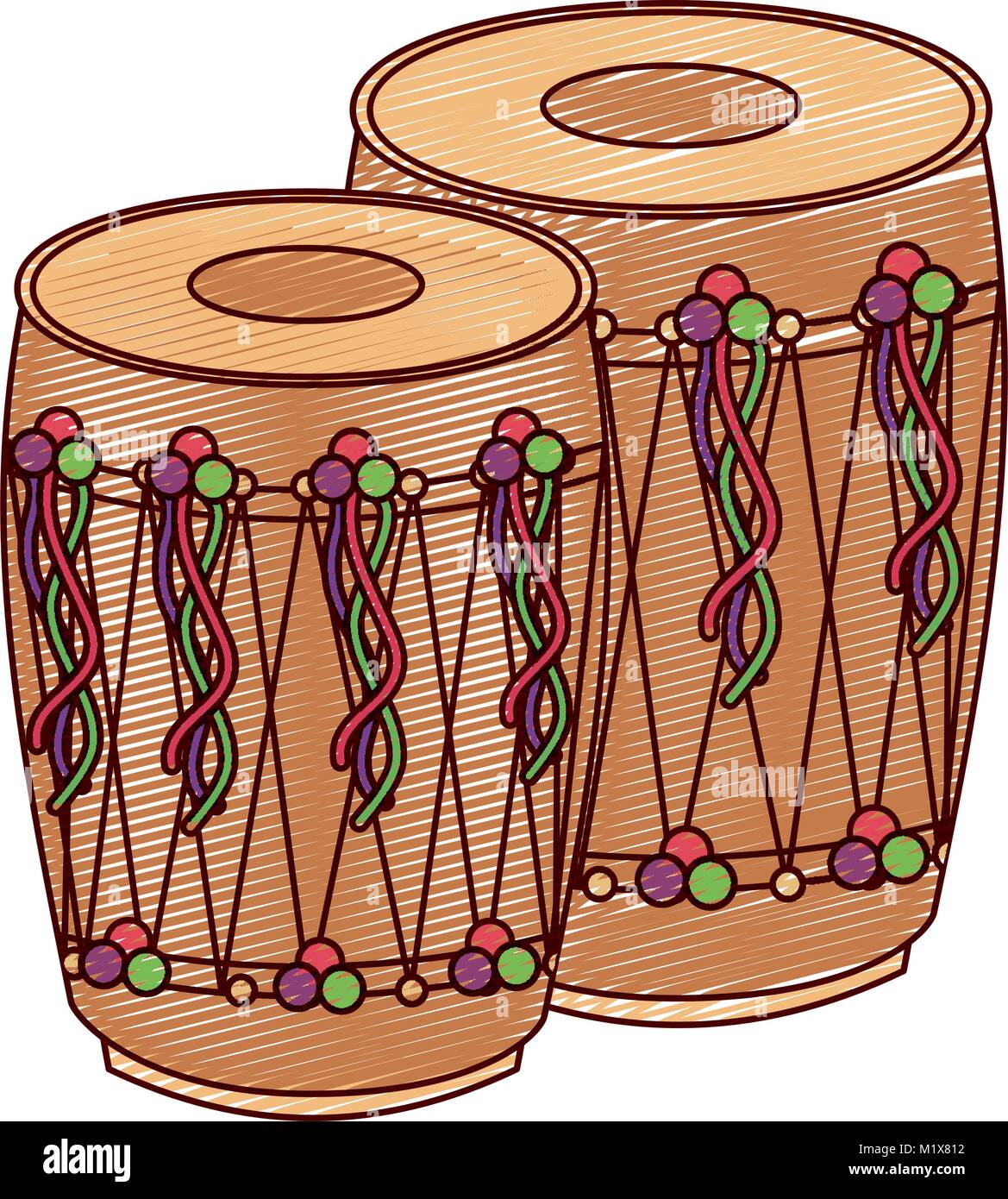 pair musical instrument punjabi drum dhol indian traditional vector  illustration Stock Vector Image & Art - Alamy