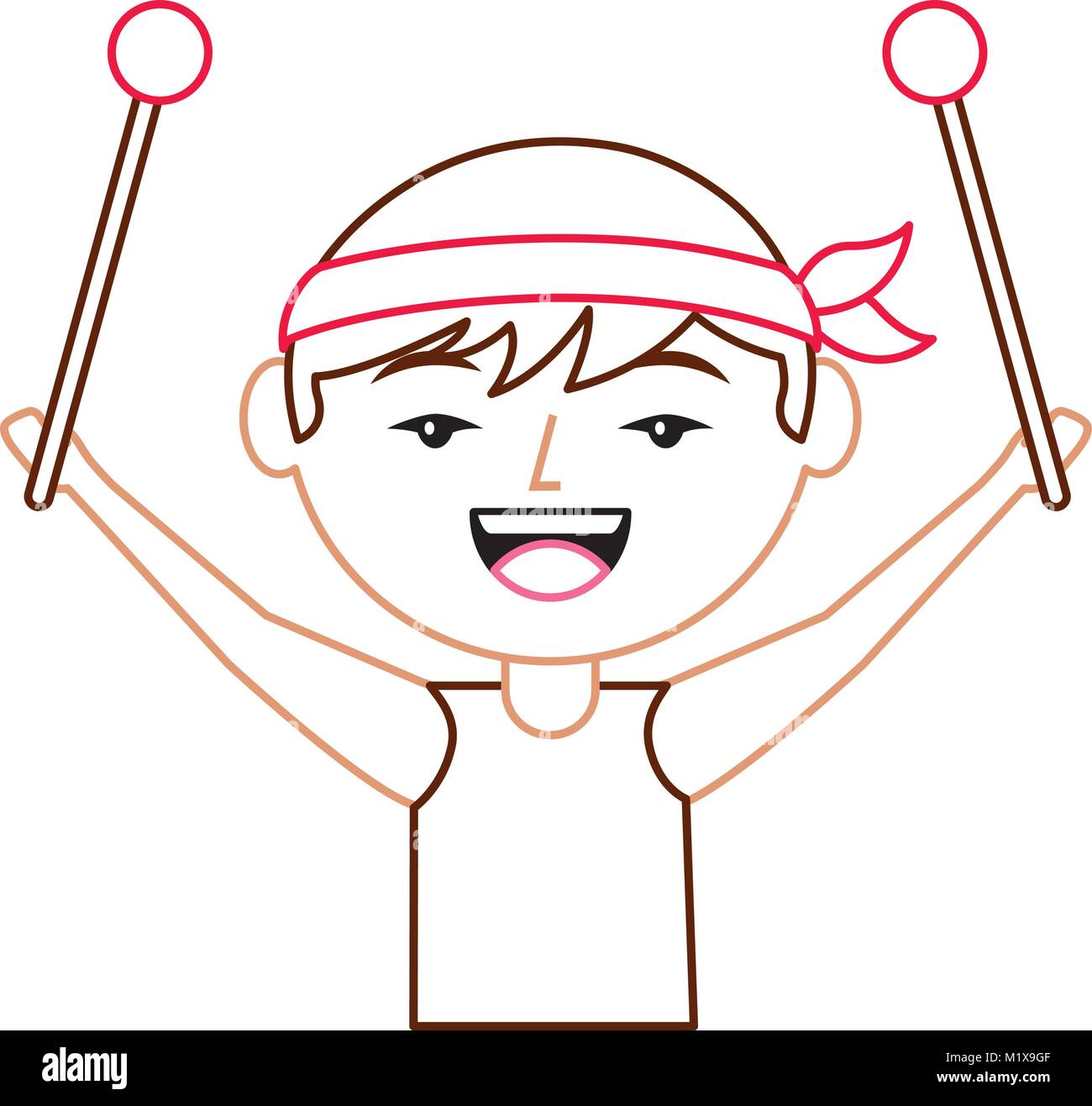 portrait cartoon man chinese with drumsticks Stock Vector Image & Art ...