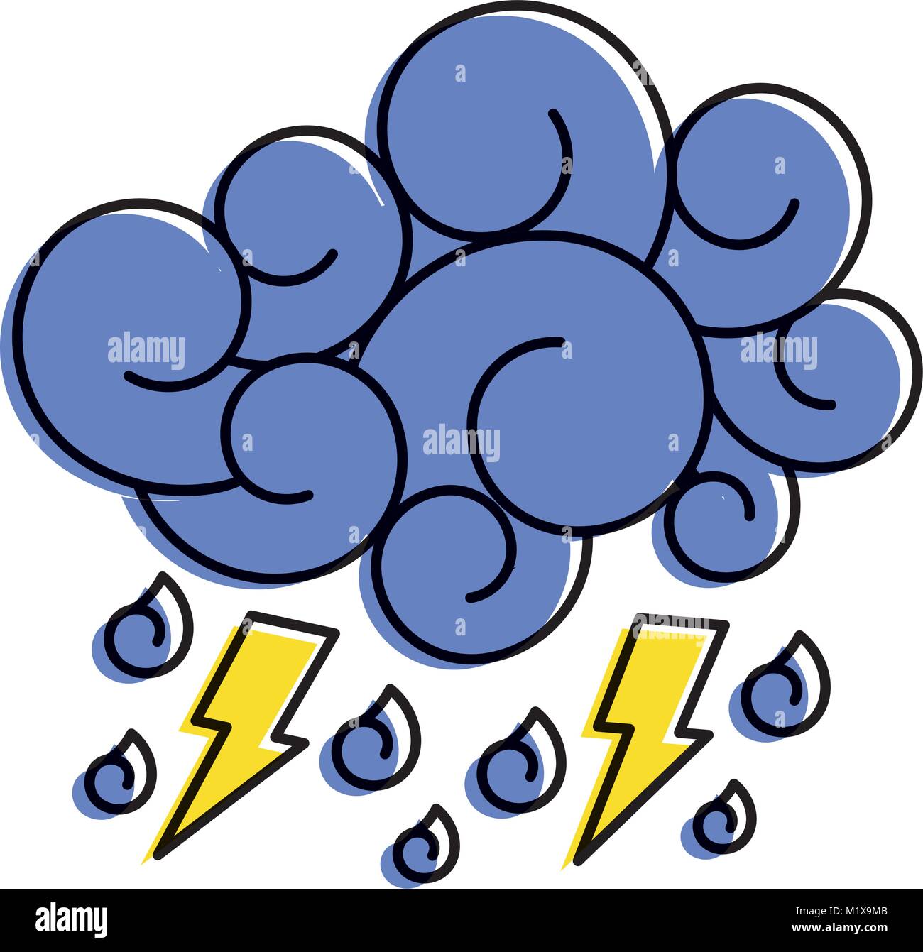 blue cloud lightning raindrops cartoon image Stock Vector Image & Art ...