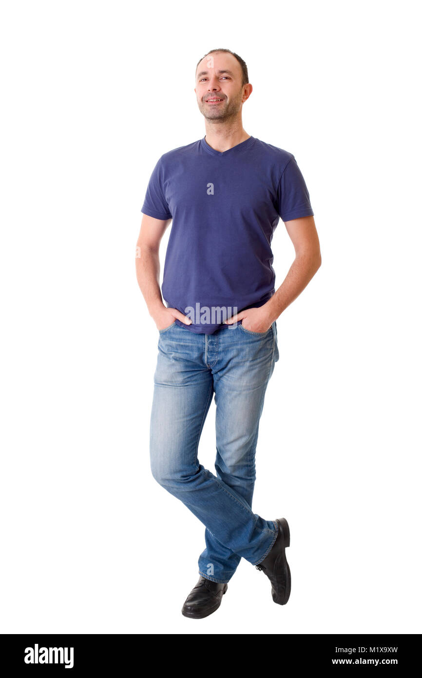happy casual man full body in a white background Stock Photo - Alamy