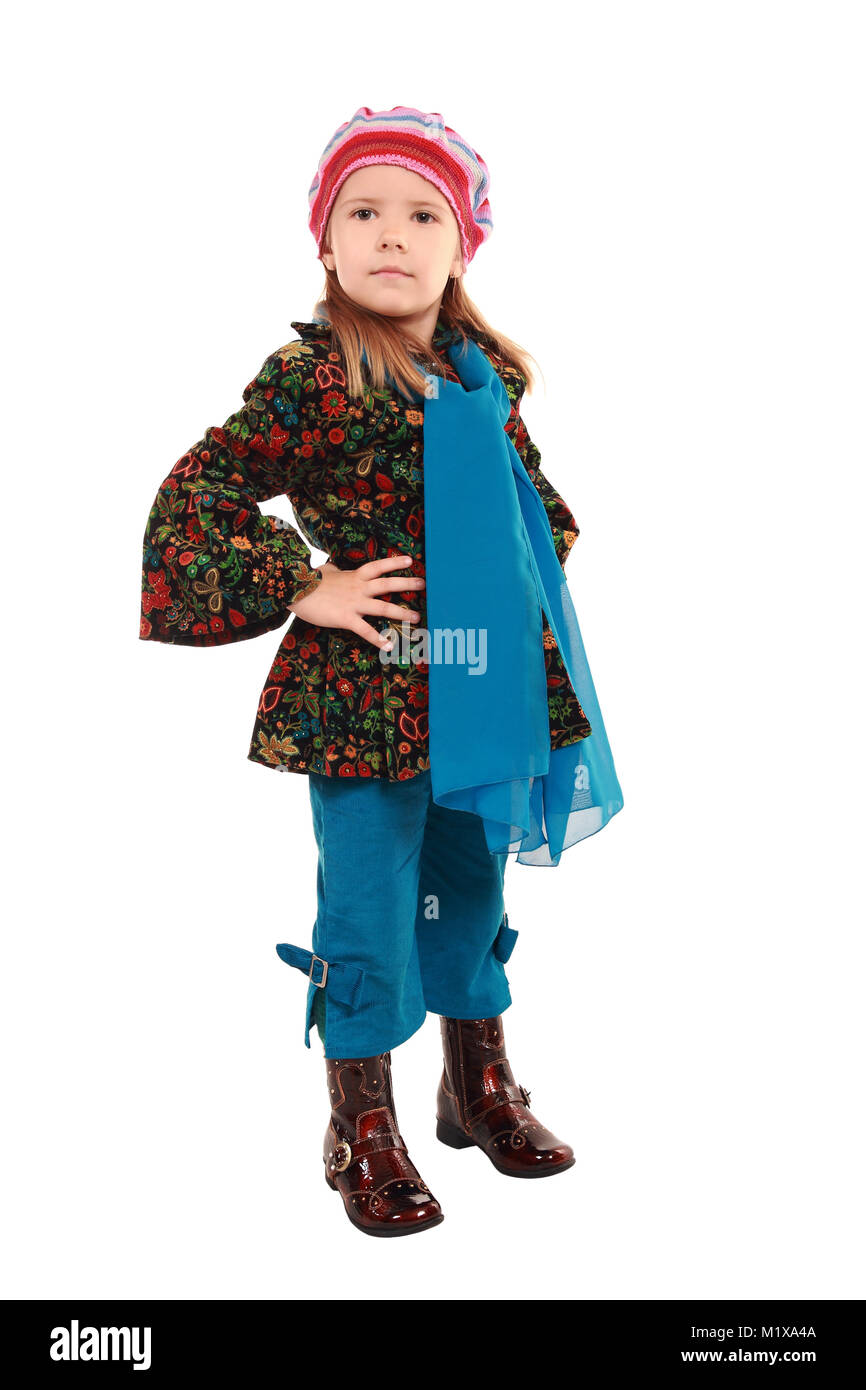 The girl poses in new clothes and footwear Stock Photo