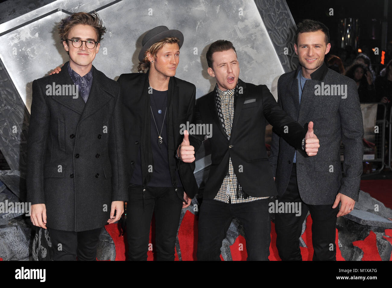 Tom Fletcher, Danny Jones, Dougie Poynter & Harry Judd of McFly attend the world premiere of Thor - The Dark World in London. © Paul Treadway Stock Photo